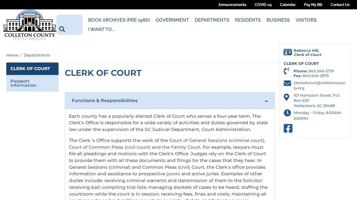 Clerk of Court | Colleton County, SC